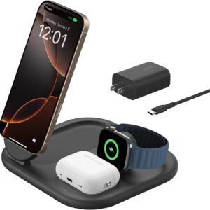 Belkin Cargador 3 en 1 MagSafe 15W Plegable para iPhone, Apple Watch y AirPods, Base Antideslizante | Amazon