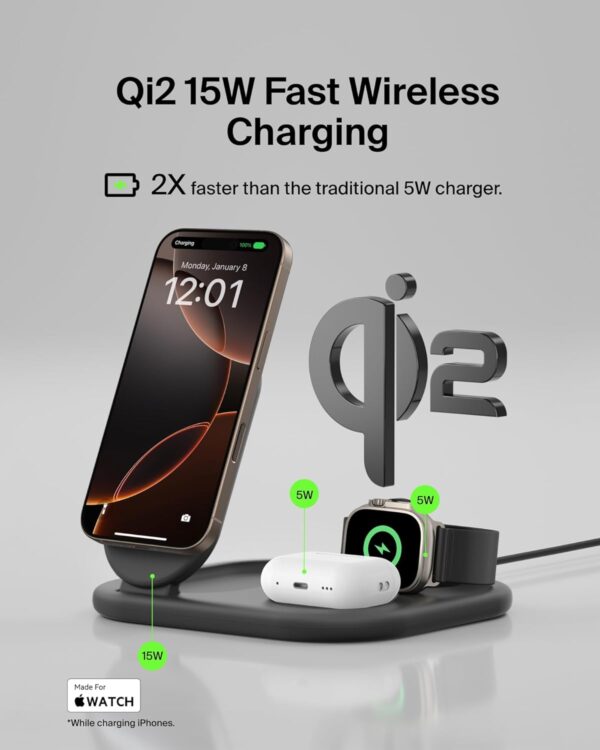 Belkin Cargador 3 en 1 MagSafe 15W Plegable para iPhone, Apple Watch y AirPods, Base Antideslizante | Amazon - Imagen 9