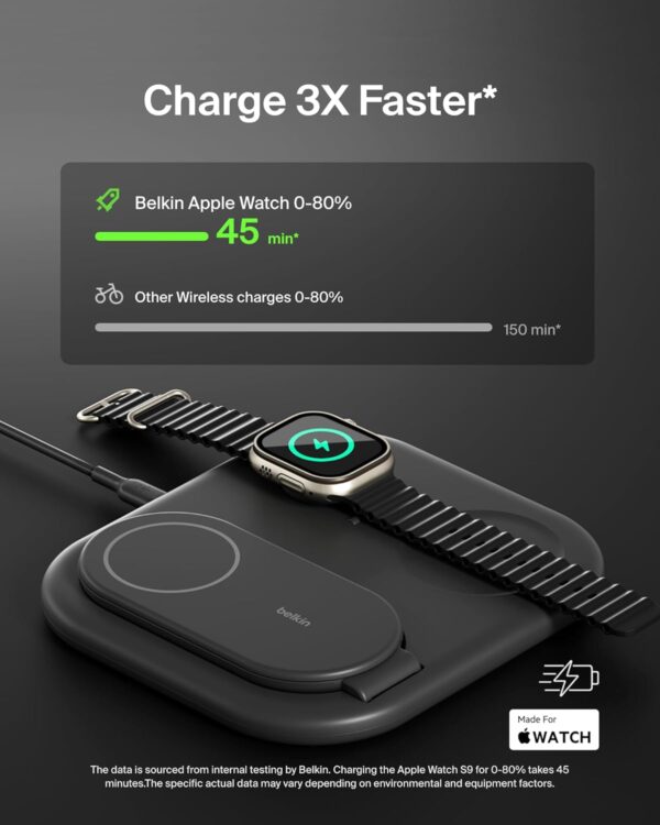 Belkin Cargador 3 en 1 MagSafe 15W Plegable para iPhone, Apple Watch y AirPods, Base Antideslizante | Amazon - Imagen 8