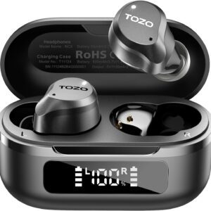 TOZO Audífonos Inalámbricos con Cancelación Activa de Ruido, 6 Micrófonos ENC, Bluetooth 5.3, Impermeables IPX8, Graves Potentes, 59H, LED Display y App EQ | Amazon