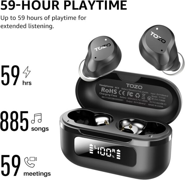 TOZO Audífonos Inalámbricos con Cancelación Activa de Ruido, 6 Micrófonos ENC, Bluetooth 5.3, Impermeables IPX8, Graves Potentes, 59H, LED Display y App EQ | Amazon - Imagen 7