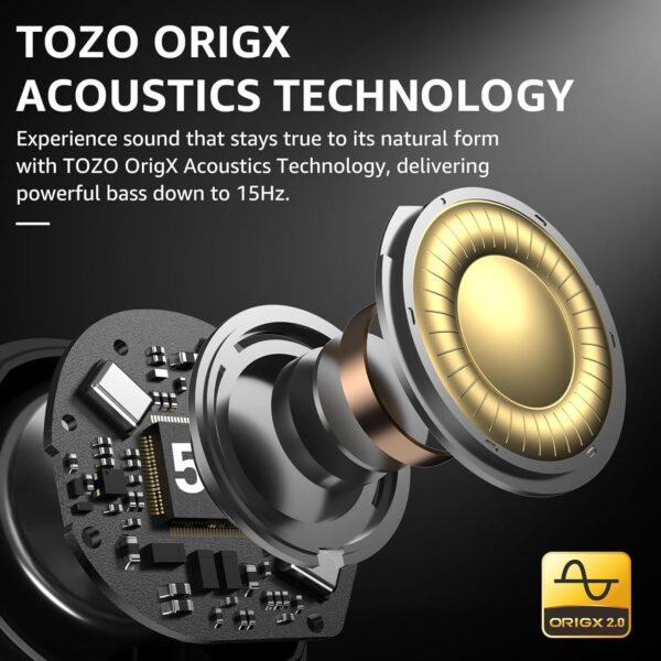 TOZO Audífonos Inalámbricos con Cancelación Activa de Ruido, 6 Micrófonos ENC, Bluetooth 5.3, Impermeables IPX8, Graves Potentes, 59H, LED Display y App EQ | Amazon - Imagen 3