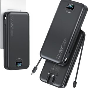 Power Bank Ultra Portátil 20000mAh con Cables Integrados y Enchufe, Carga Rápida PD20W USB-C, LED Display | Amazon