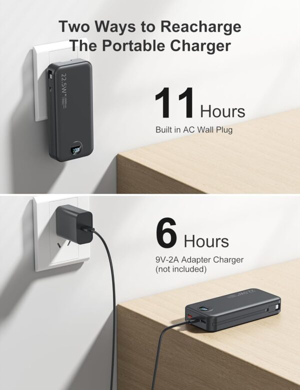 Power Bank Ultra Portátil 20000mAh con Cables Integrados y Enchufe, Carga Rápida PD20W USB-C, LED Display | Amazon - Imagen 5