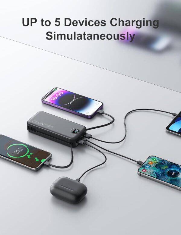 Power Bank Ultra Portátil 20000mAh con Cables Integrados y Enchufe, Carga Rápida PD20W USB-C, LED Display | Amazon - Imagen 3