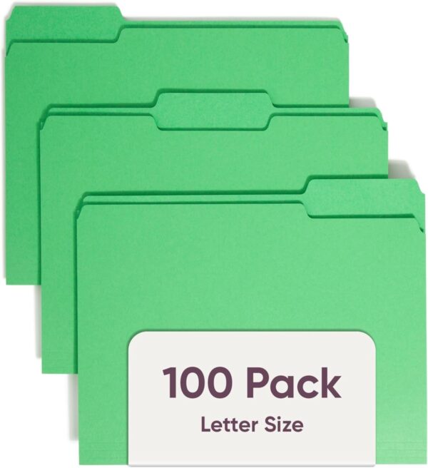 Smead Standard File Folders, Letter Size, Green, 1/3-Cut Tabs, 100 Count (12143)