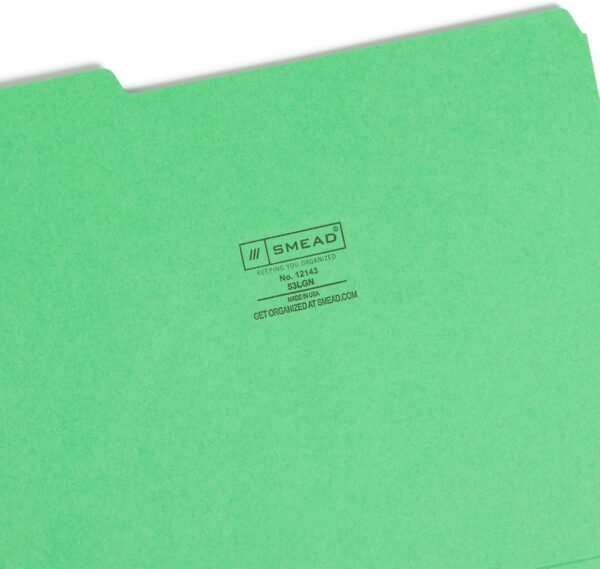 Smead Standard File Folders, Letter Size, Green, 1/3-Cut Tabs, 100 Count (12143) - Imagen 7