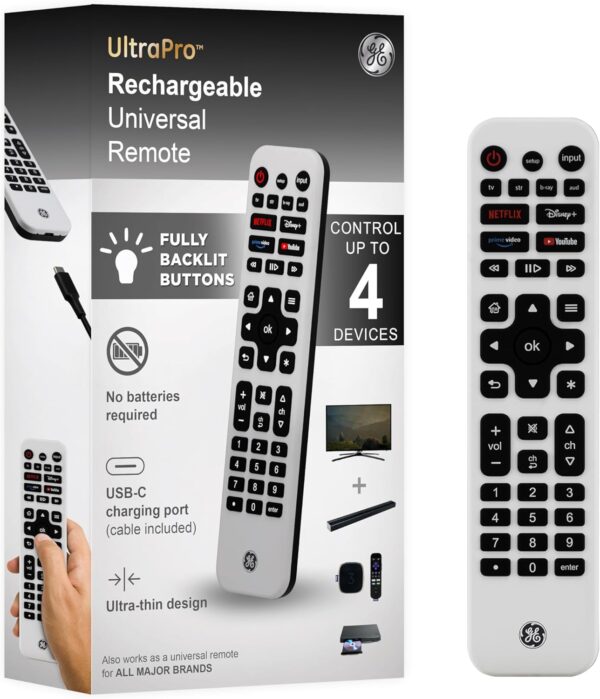 GE Control Remoto Universal Recargable – Compatible con Samsung, LG, Sony, Roku y más | Amazon
