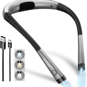 Glocusent Book Light, 3-Color & 6-Brightness Reading Lamp, Rechargeable Bendable Neck Light, 80-Hour Battery