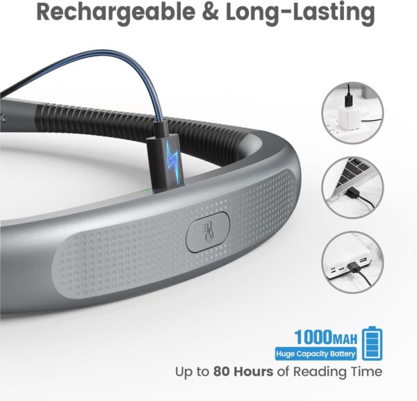 Glocusent Book Light, 3-Color & 6-Brightness Reading Lamp, Rechargeable Bendable Neck Light, 80-Hour Battery - Imagen 4
