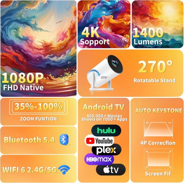 Mini Proyector – Soporta 4K/1080P, WiFi6, Bluetooth y rotación 270° | Amazon - Imagen 8