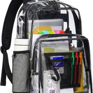 Clear Backpack for School – 17” Heavy Duty Transparent Bookbag, Black
