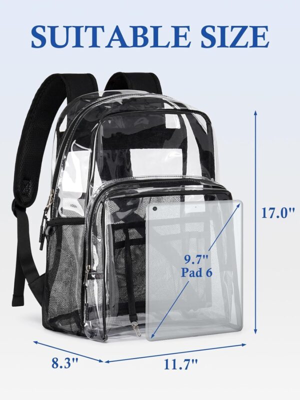 Clear Backpack for School – 17” Heavy Duty Transparent Bookbag, Black - Imagen 7