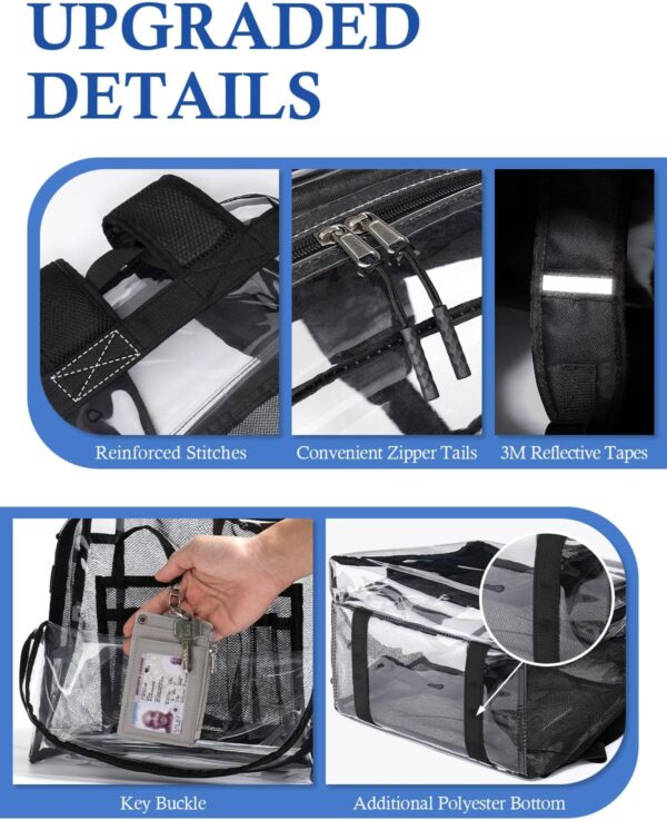 Clear Backpack for School – 17” Heavy Duty Transparent Bookbag, Black - Imagen 5