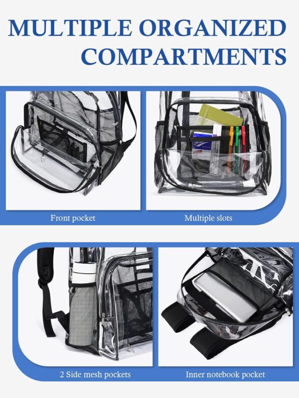 Clear Backpack for School – 17” Heavy Duty Transparent Bookbag, Black - Imagen 4