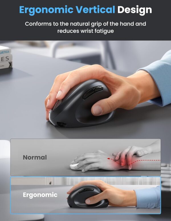 TECKNET Mouse Ergonómico Vertical Inalámbrico Bluetooth, Recargable, 4800 DPI Ajustable, Click Silencioso | Amazon - Imagen 7