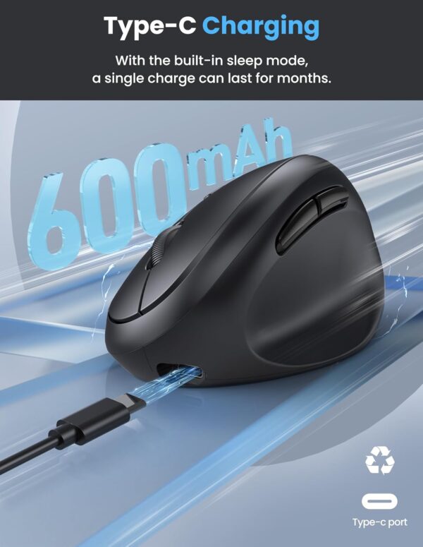 TECKNET Mouse Ergonómico Vertical Inalámbrico Bluetooth, Recargable, 4800 DPI Ajustable, Click Silencioso | Amazon - Imagen 5