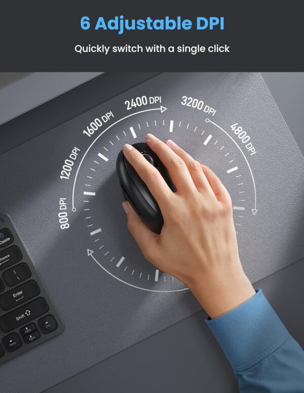 TECKNET Mouse Ergonómico Vertical Inalámbrico Bluetooth, Recargable, 4800 DPI Ajustable, Click Silencioso | Amazon - Imagen 4