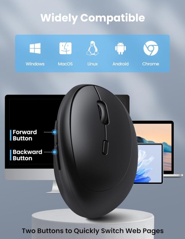 TECKNET Mouse Ergonómico Vertical Inalámbrico Bluetooth, Recargable, 4800 DPI Ajustable, Click Silencioso | Amazon - Imagen 3