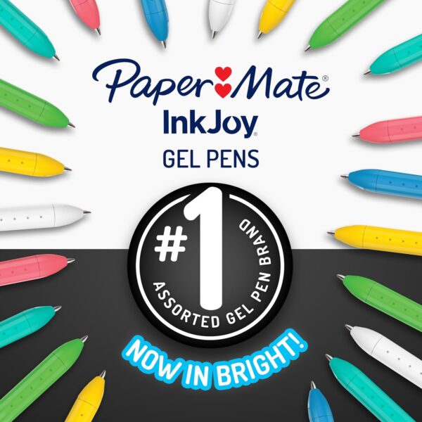 Pack de 6 plumas Paper Mate InkJoy Bright Gel 0.7 mm con tinta opaca de colores brillantes y grip cómodo para escritura suave y sin manchas. - Imagen 5