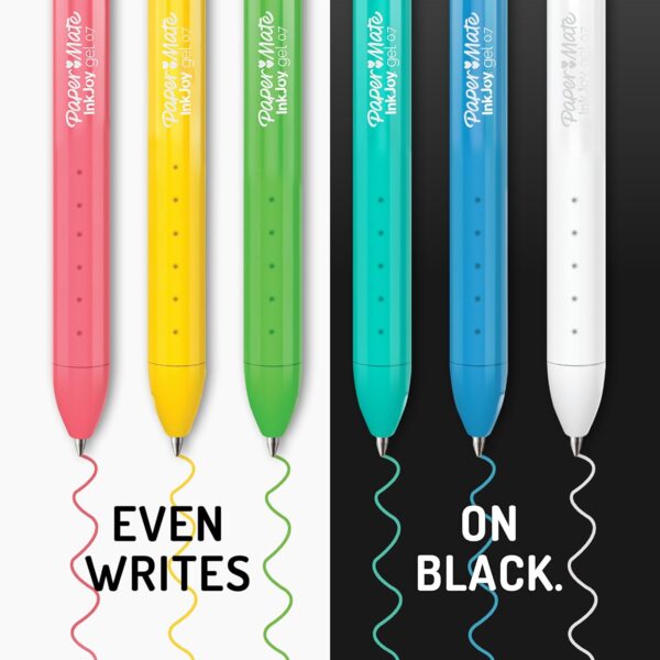 Pack de 6 plumas Paper Mate InkJoy Bright Gel 0.7 mm con tinta opaca de colores brillantes y grip cómodo para escritura suave y sin manchas. - Imagen 3