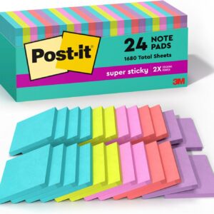 Post-it Super Sticky Notes, 3 x 3 in., 24 Pads, Supernova Neons Collection