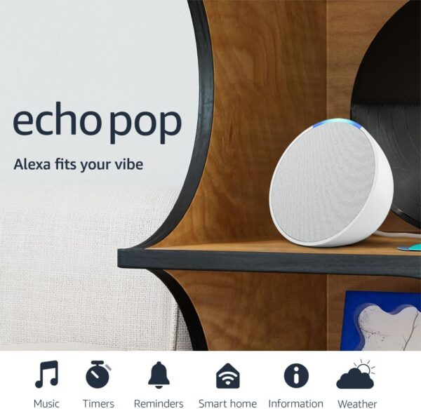 Amazon Echo Pop (Newest Model), Alexa Smart Speaker, Glacier White - Imagen 8