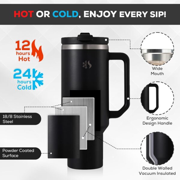 40 oz Tumbler with Handle and Straw, Dual Feature Lid, Vacuum Insulated Stainless Steel, Includes Silicone Boot & Cleaning Brush - Imagen 6