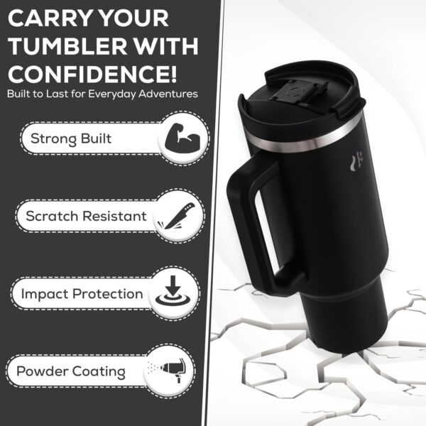 40 oz Tumbler with Handle and Straw, Dual Feature Lid, Vacuum Insulated Stainless Steel, Includes Silicone Boot & Cleaning Brush - Imagen 5