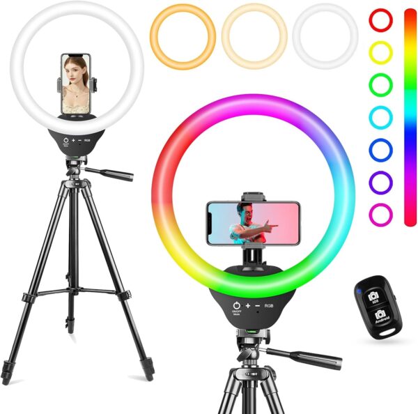 💡 Aro de Luz RGB 10" con Trípode Extensible de 50" y Soporte para Teléfono – Sensyne, Ideal para Streaming, Maquillaje y Videos en TikTok/YouTube