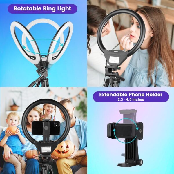 💡 Aro de Luz RGB 10" con Trípode Extensible de 50" y Soporte para Teléfono – Sensyne, Ideal para Streaming, Maquillaje y Videos en TikTok/YouTube - Imagen 5