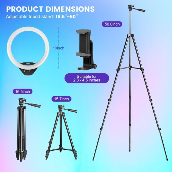 💡 Aro de Luz RGB 10" con Trípode Extensible de 50" y Soporte para Teléfono – Sensyne, Ideal para Streaming, Maquillaje y Videos en TikTok/YouTube - Imagen 2
