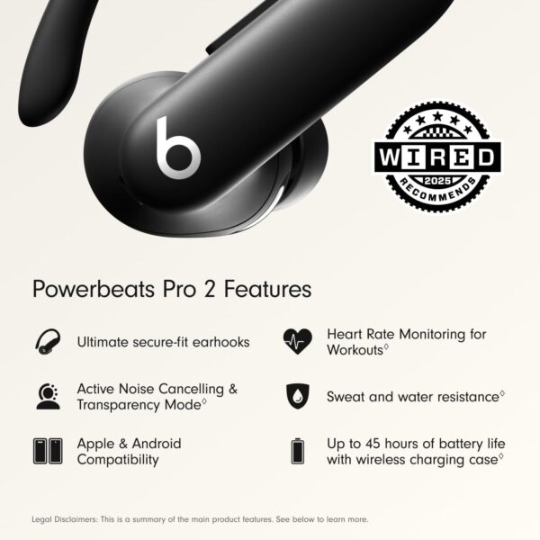 🎧 Beats Powerbeats Pro 2 Auriculares Inalámbricos Bluetooth – Cancelación de Ruido, Monitor de Frecuencia Cardíaca, IPX4, Hasta 45h de Batería con Estuche de Carga, Compatibles con Apple y Android – Jet Black - Imagen 9