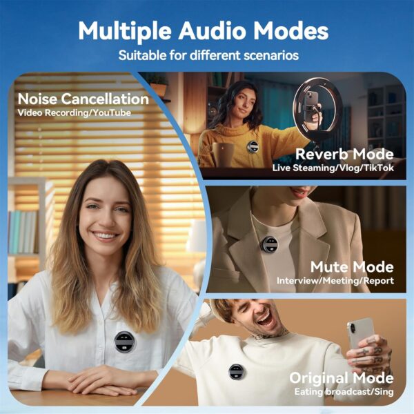 🎤 2 Pcs Micrófono Inalámbrico Lavalier para iPhone con Estuche de Carga y Adaptador Jack – Ideal para Vlogging, YouTube y Streaming - Imagen 3