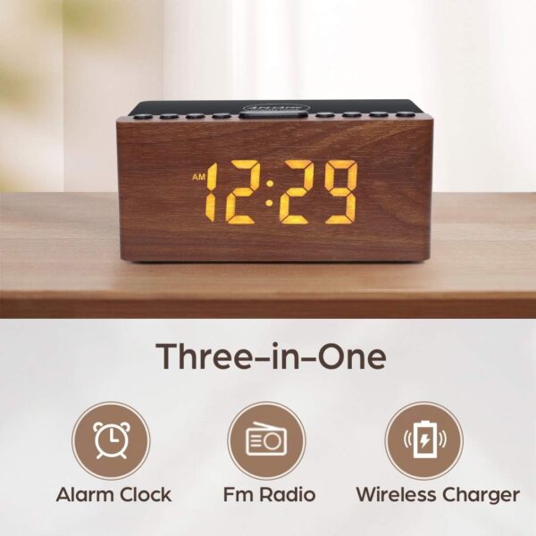 Reloj Despertador LED con Radio FM y Cargador Inalámbrico – Estilo madera | ✅AndreaSugiere - Imagen 9