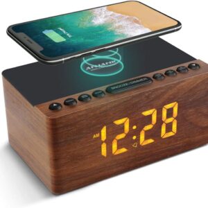 Reloj Despertador LED con Radio FM y Cargador Inalámbrico – Estilo madera | ✅AndreaSugiere