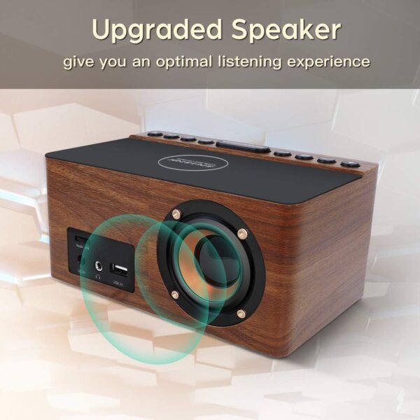 Reloj Despertador LED con Radio FM y Cargador Inalámbrico – Estilo madera | ✅AndreaSugiere - Imagen 6