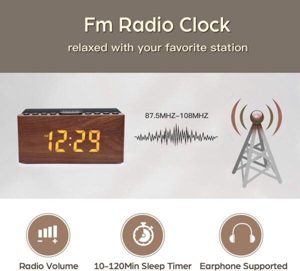 Reloj Despertador LED con Radio FM y Cargador Inalámbrico – Estilo madera | ✅AndreaSugiere - Imagen 5