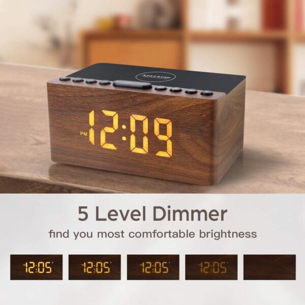 Reloj Despertador LED con Radio FM y Cargador Inalámbrico – Estilo madera | ✅AndreaSugiere - Imagen 3