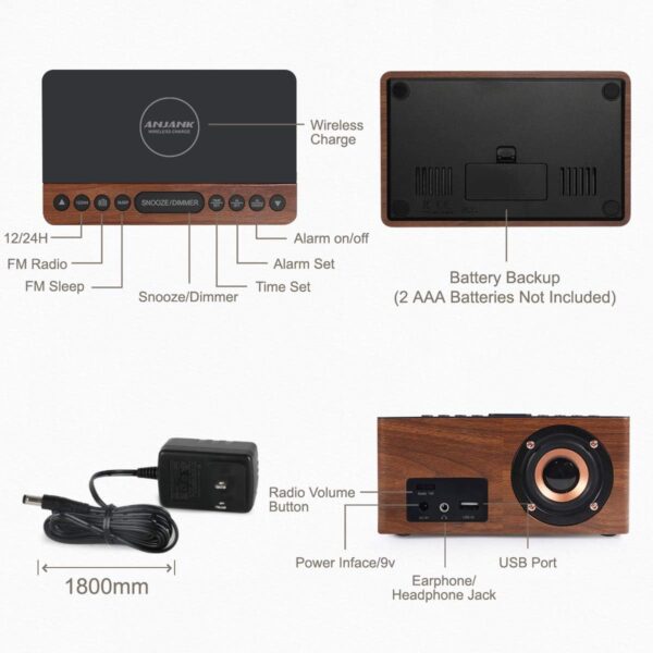 Reloj Despertador LED con Radio FM y Cargador Inalámbrico – Estilo madera | ✅AndreaSugiere - Imagen 2